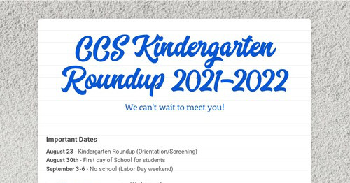 CCS Kindergarten Roundup 2021-2022