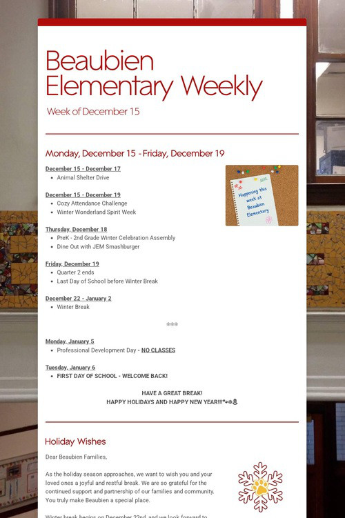 Beaubien Elementary Weekly