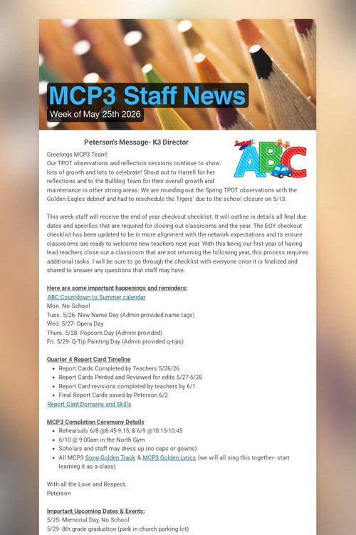 MCP3 Staff News