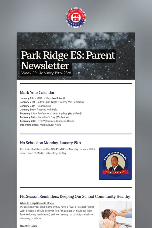 Park Ridge ES: Parent Newsletter