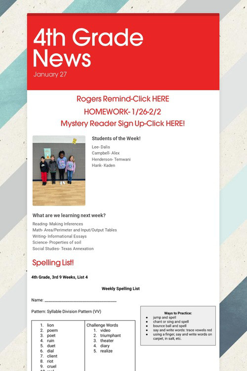 4th Grade News