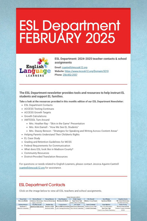 ESL Department FEBRUARY 2025