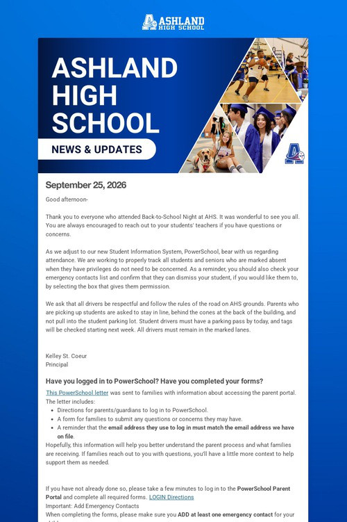 Ashland High School Weekly Update