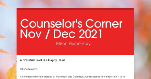 Counselor's Corner Nov / Dec 2021