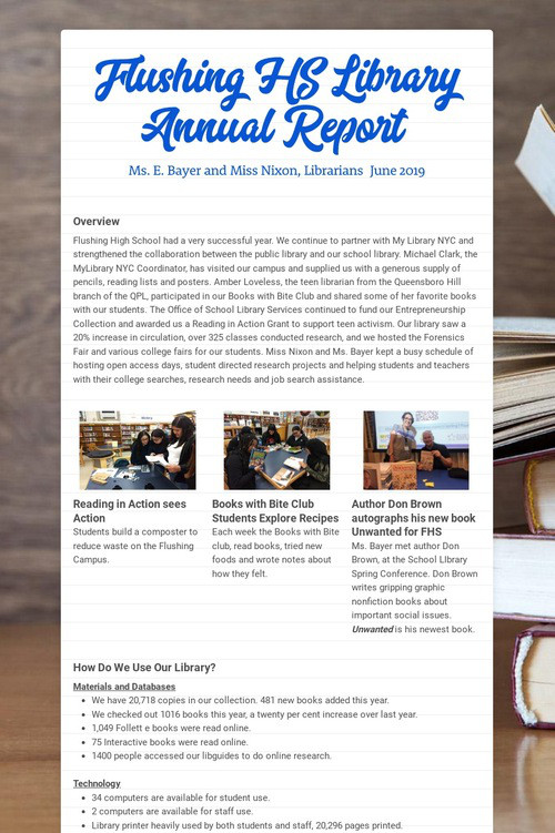 Flushing HS Library Annual Report