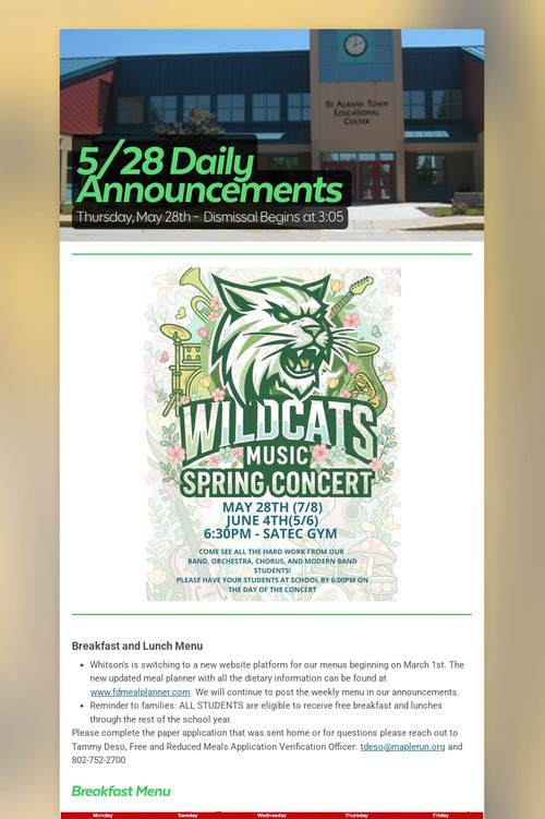 5/28 Daily Announcements