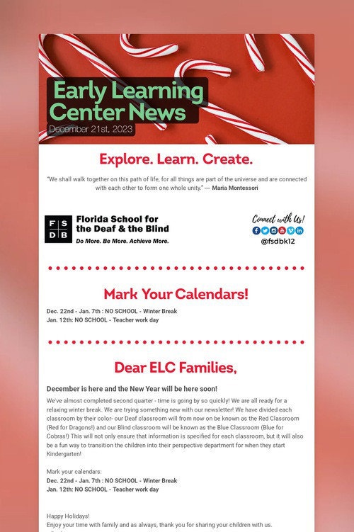 Early Learning Center News