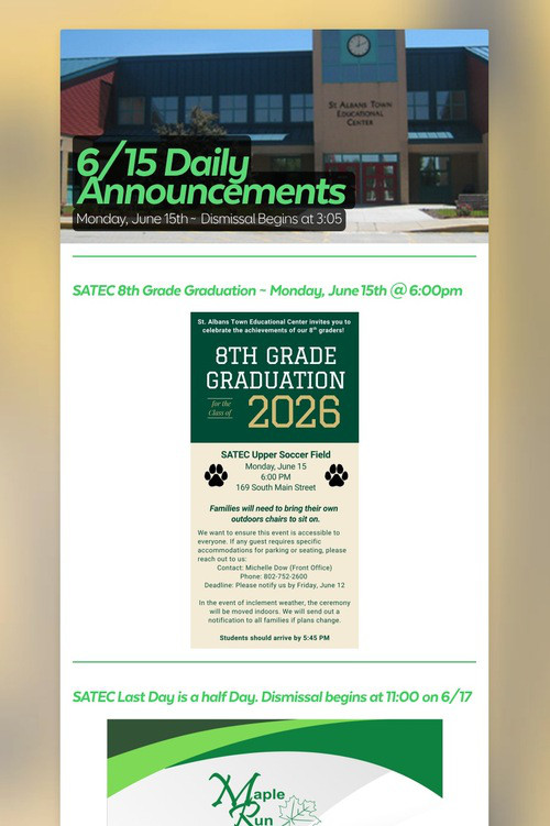 6/15 Daily Announcements