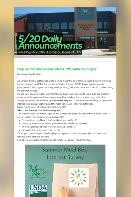 5/20 Daily Announcements