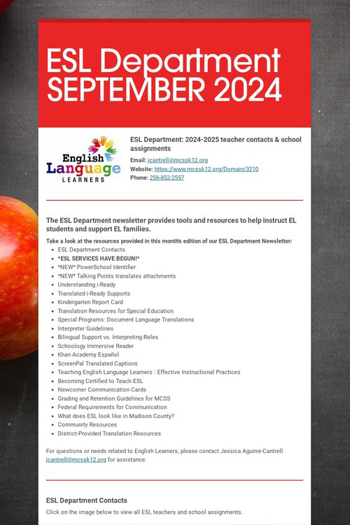 ESL Department SEPTEMBER 2024