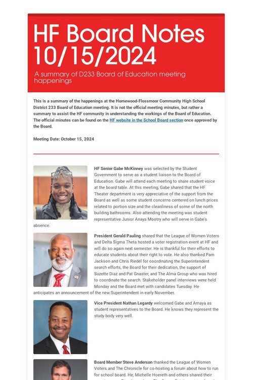 HF Board Notes 10/15/2024
