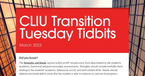 CLIU Transition Tuesday Tidbits