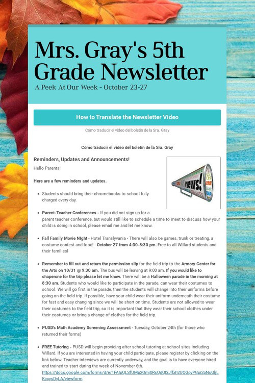 Mrs. Gray's 5th Grade Newsletter