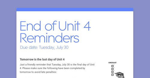 End of Unit 4 Reminders | Smore Newsletters