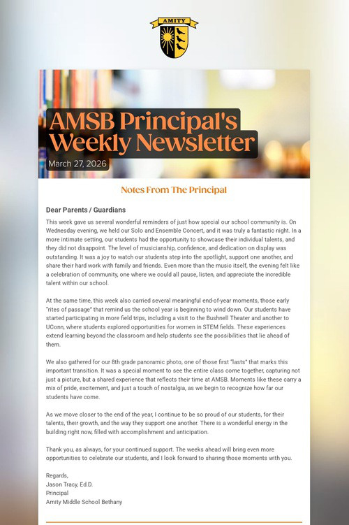 AMSB Principal's Weekly Newsletter