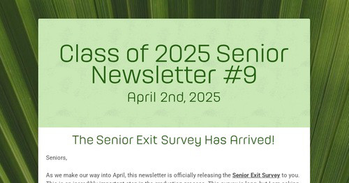 Class of 2025 Senior Newsletter #9