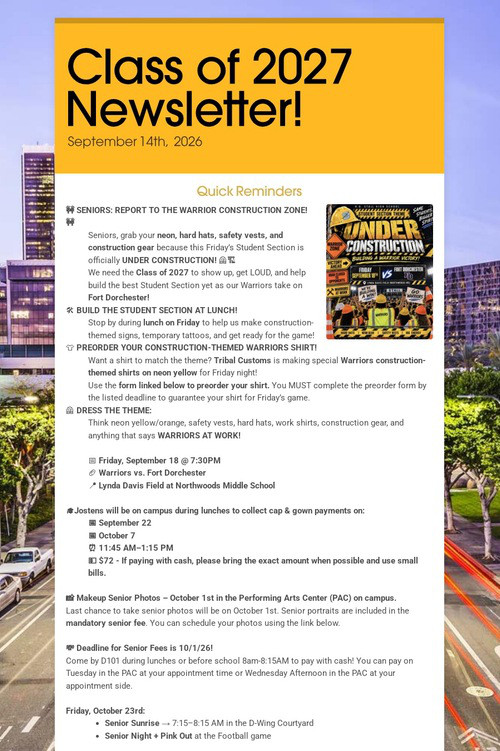 Class of 2027 Newsletter!