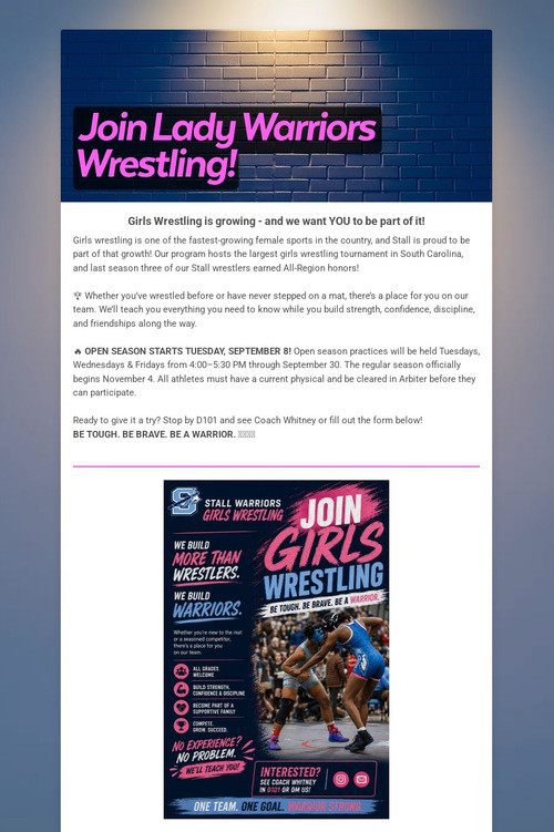 Join Lady Warriors Wrestling!
