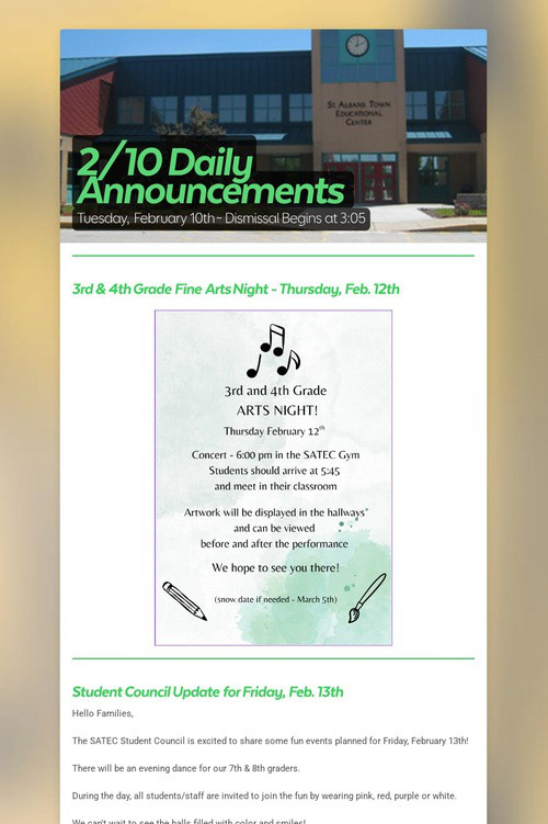 2/10 Daily Announcements