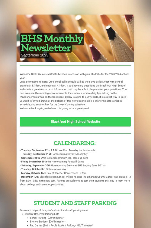 BHS Monthly Newsletter