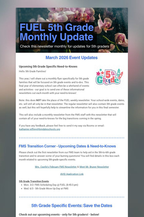 FUEL 5th Grade Monthly Update