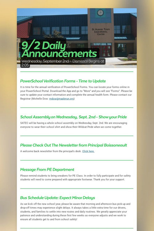 9/2 Daily Announcements