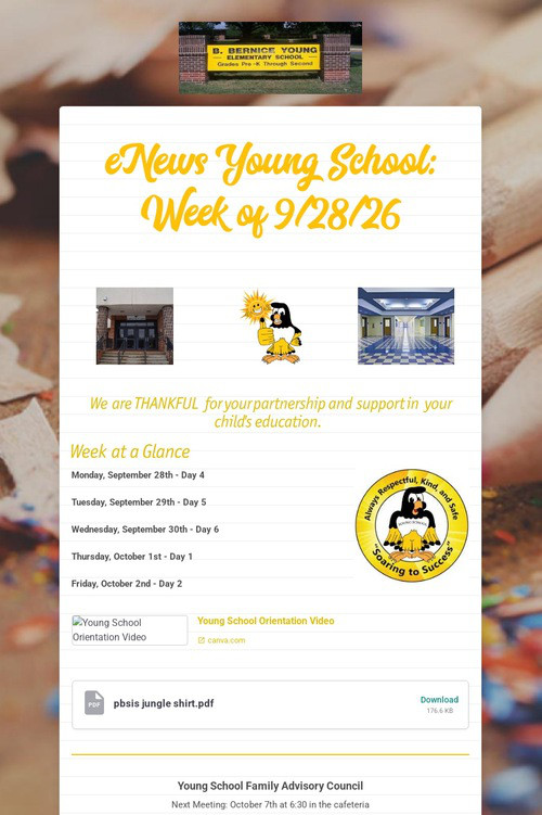 eNews Young School: Week of 9/28/26