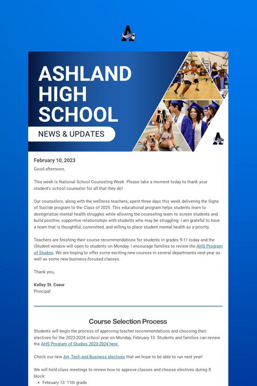 Ashland High School Weekly Update