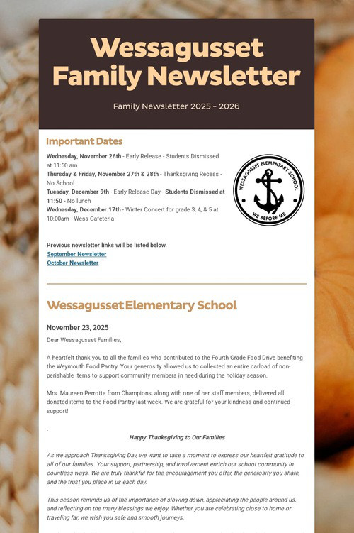 Wessagusset Family Newsletter
