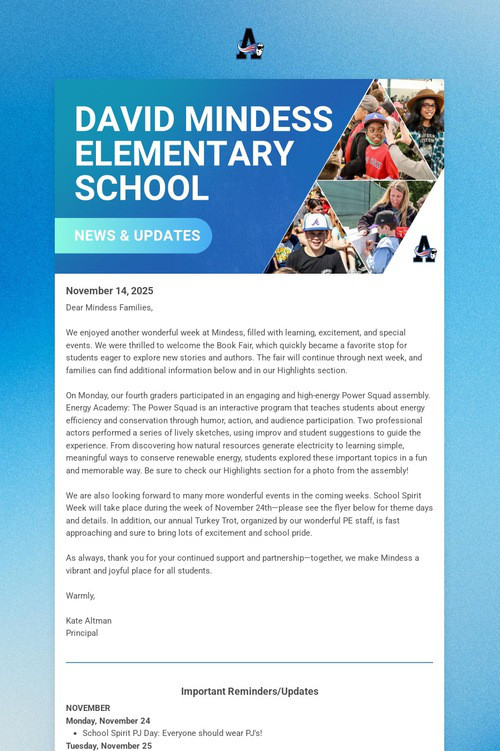 Mindess School Weekly Update