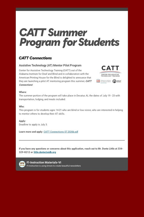 CATT Summer Program for Students
