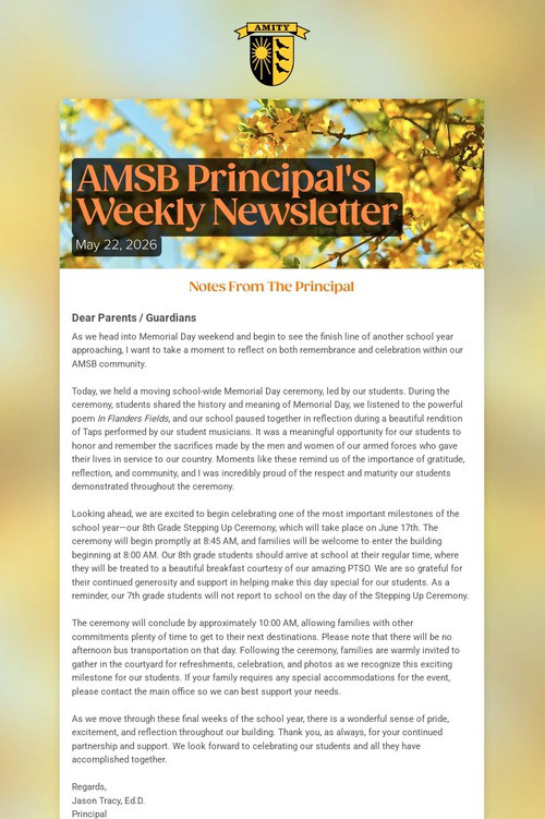 AMSB Principal's Weekly Newsletter