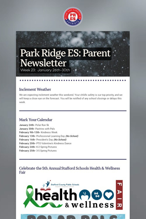 Park Ridge ES: Parent Newsletter
