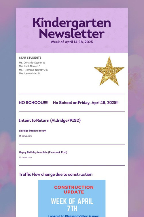 Kindergarten Newsletter