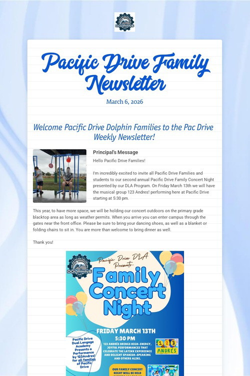 Pacific Drive Family Newsletter