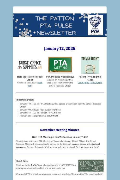 Patton PTA Pulse Newsletter