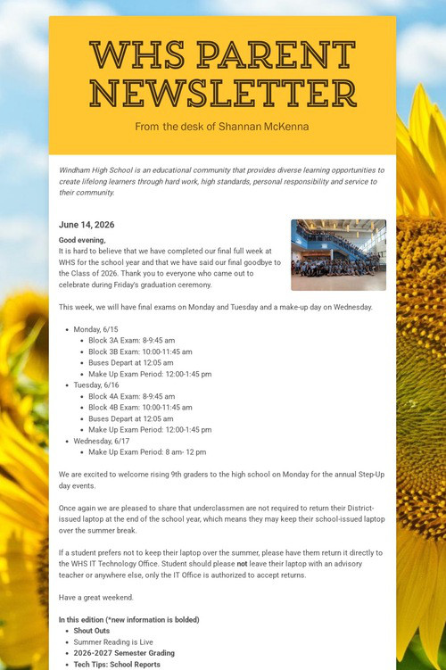 WHS Parent Newsletter