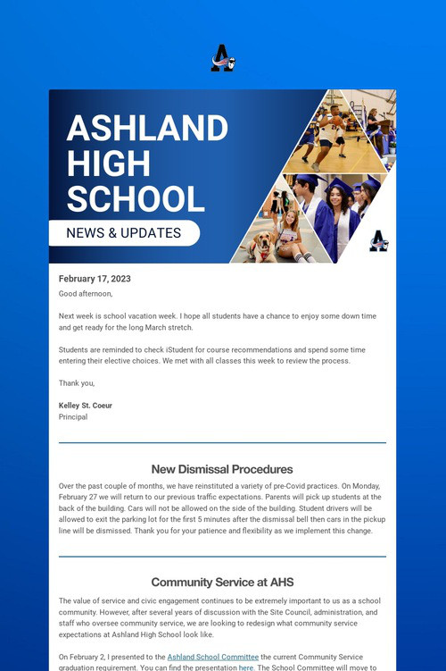 Ashland High School Weekly Update