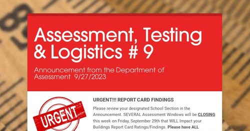 Assessment, Testing & Logistics # 9