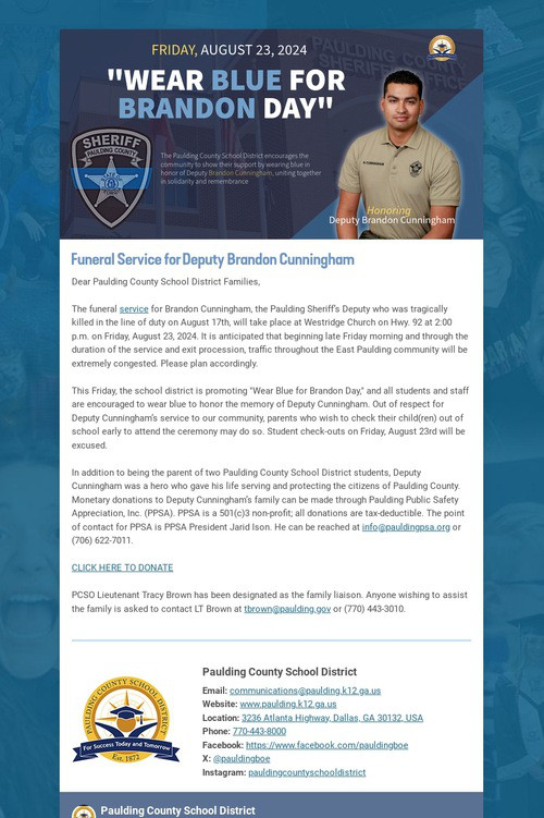 Service for Deputy Cunningham