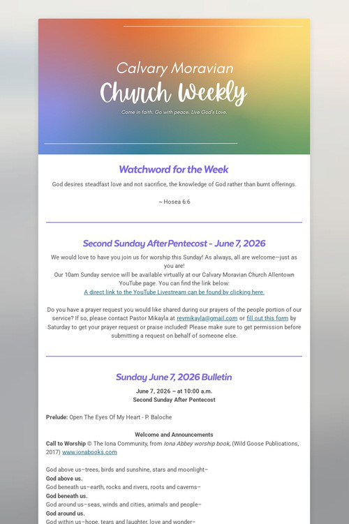 Calvary Moravian Church Weekly