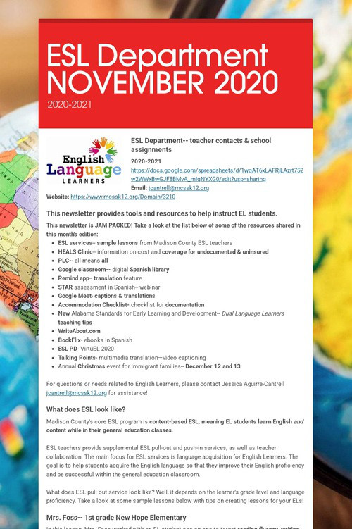 ESL Department NOVEMBER 2020