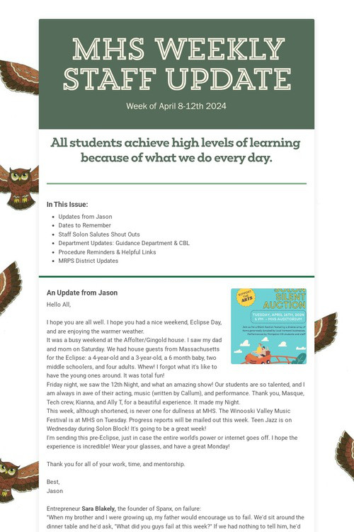 MHS WEEKLY STAFF UPDATE