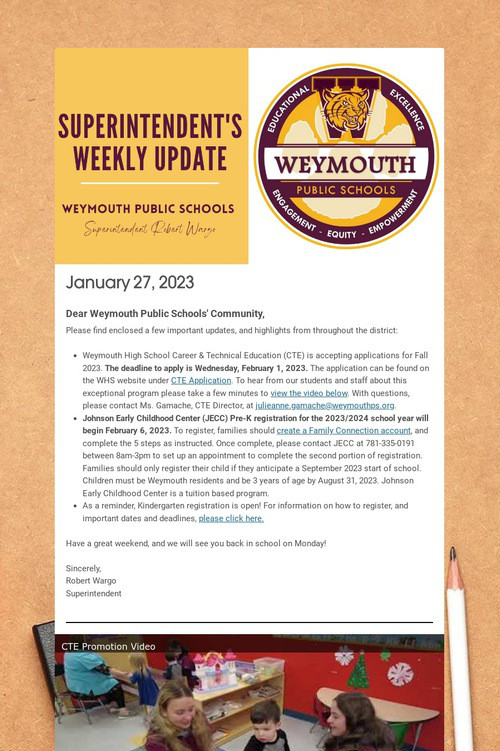 Superintendent's Weekly Update