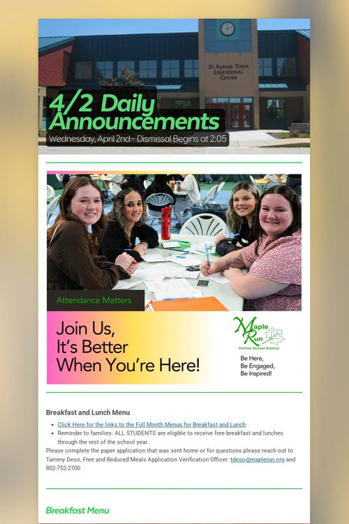 4/2  Daily Announcements