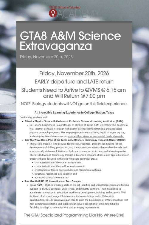 GTA8 A&M Science Extravaganza