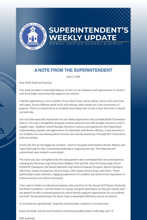 Superintendent's Weekly Update