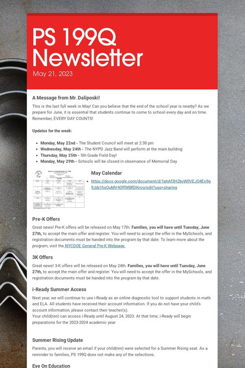 PS 199Q Newsletter