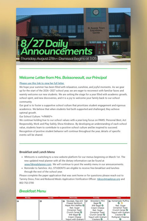 8/27 Daily Announcements