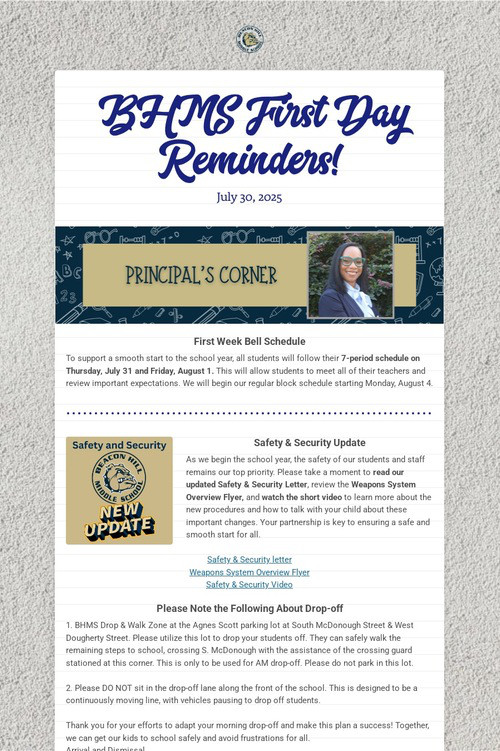 BHMS First Day Reminders!